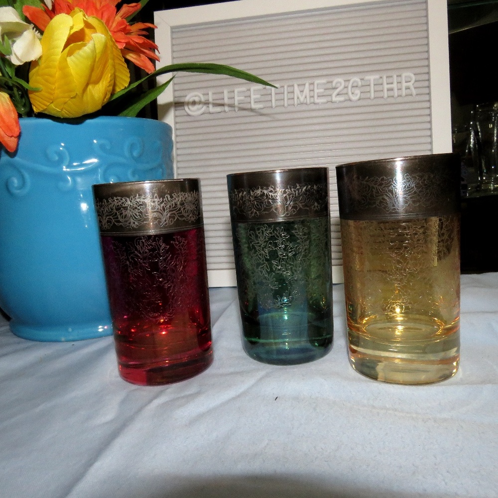 Vtg Interglass Firenze Silver Band Shot Glasses